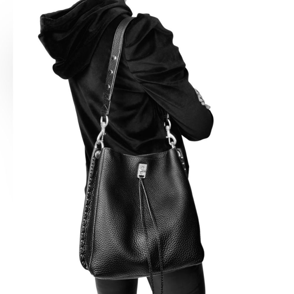 Rebecca Minkoff Darren Pebbled Leather Shoulder Bag Black NEW MSRP $378